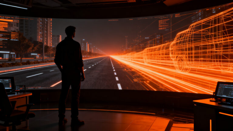 Simulación de IA para vehículos autónomos con Decart Oasis 3, representando el futuro de la conducción inteligente y el testing de modelos generativos.
