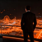 Análisis de estrategia financiera y ROI de Disneyland París para emprendedores, representando gestión de proyectos e inversión a largo plazo.