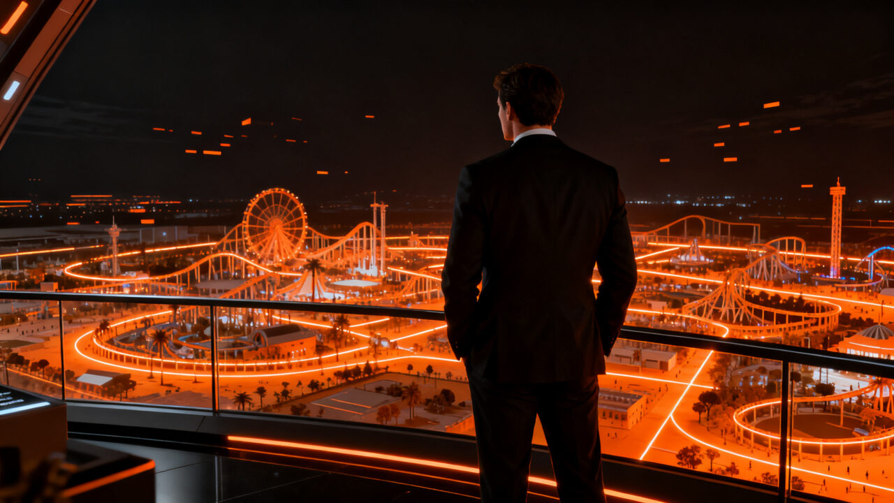 Análisis de estrategia financiera y ROI de Disneyland París para emprendedores, representando gestión de proyectos e inversión a largo plazo.
