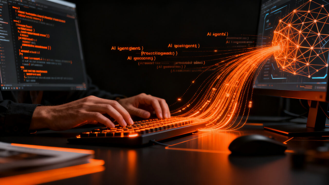 Ingeniero de software trabajando con agentes de IA y automatización inteligente para acelerar el delivery de software en startups.