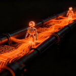 Transformación digital con IA en el delivery de software, mostrando agentes de inteligencia artificial automatizando el desarrollo empresarial de Endava.