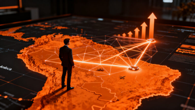Emprendedor analizando rutas de exportación digital entre Colombia y Ecuador tras la eliminación de aranceles en la Comunidad Andina.