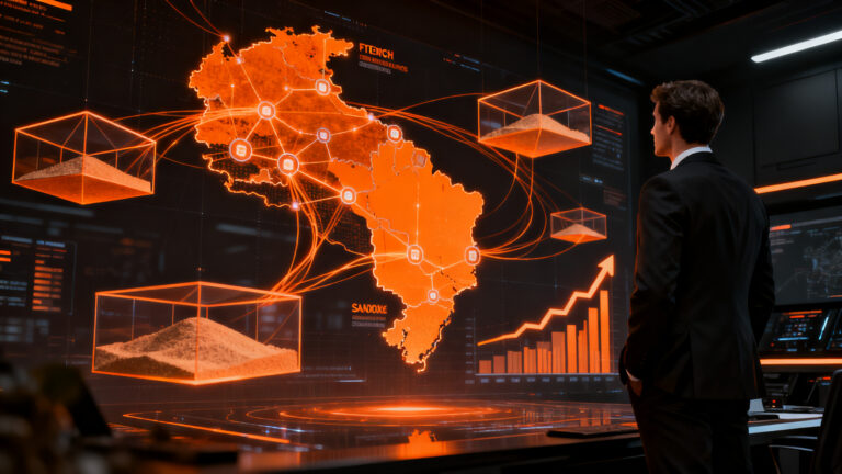 Panorama regulatorio fintech en Colombia y Perú con un emprendedor analizando datos financieros frente a un horizonte digital.