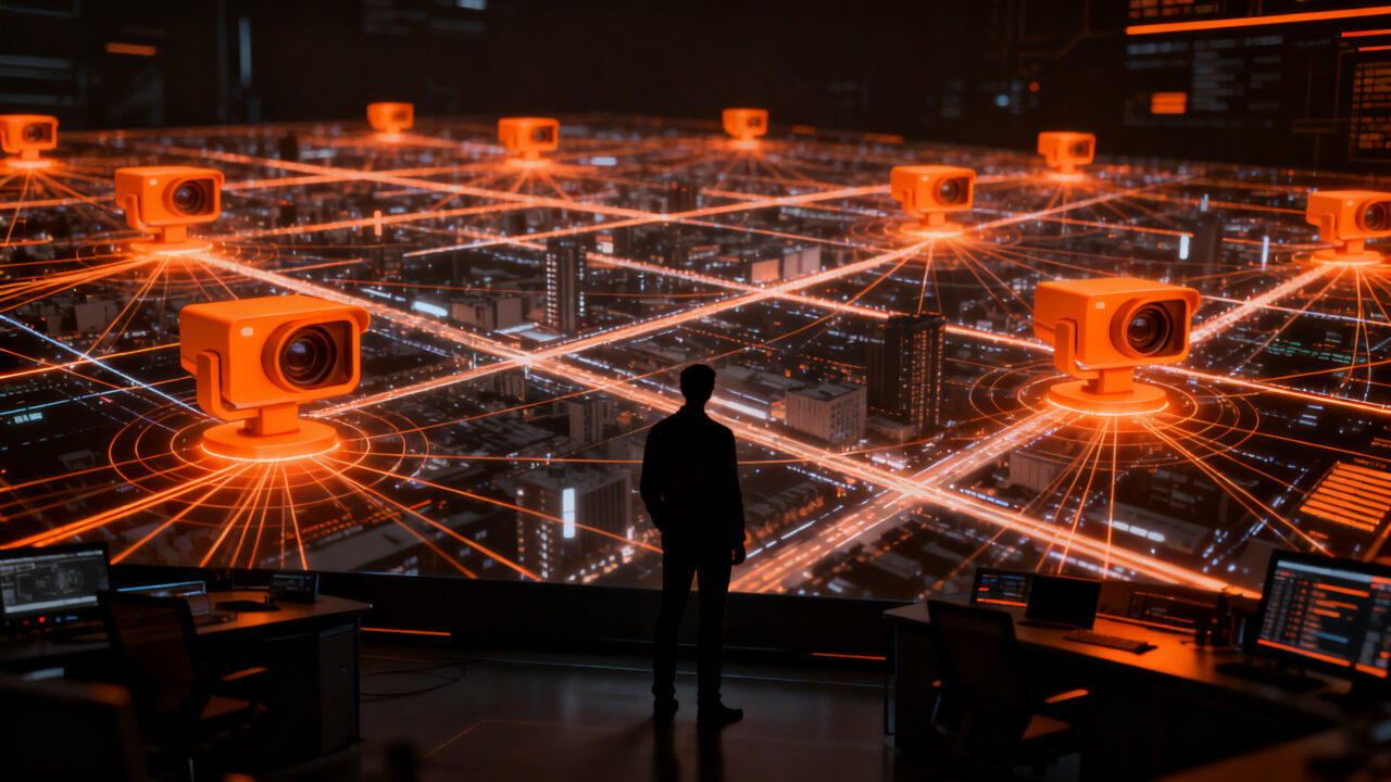 Red de cámaras inteligentes con IA de Flock Safety, analizando el impacto de la vigilancia tecnológica en el mercado startup.