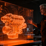 Ingenieros veteranos colaborando con inteligencia artificial en la industria automotriz, simbolizando la importancia del talento humano en la estrategia tecnológica.