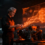 Ingeniero veterano supervisando sistemas industriales tras fallo de IA, representando el retorno al talento humano y la calidad operativa en el sector tecnológico.