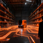 Robot logístico AMR operando en un warehouse automatizado de alta tecnología en América Latina, representando la eficiencia de Geek+ en logística.