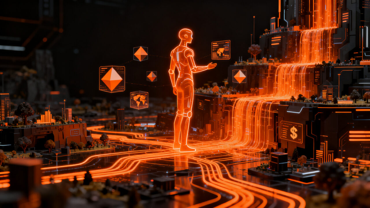 Agente de inteligencia artificial entrenado en entornos de videojuegos, representando el futuro del desarrollo de modelos de mundo para startups.