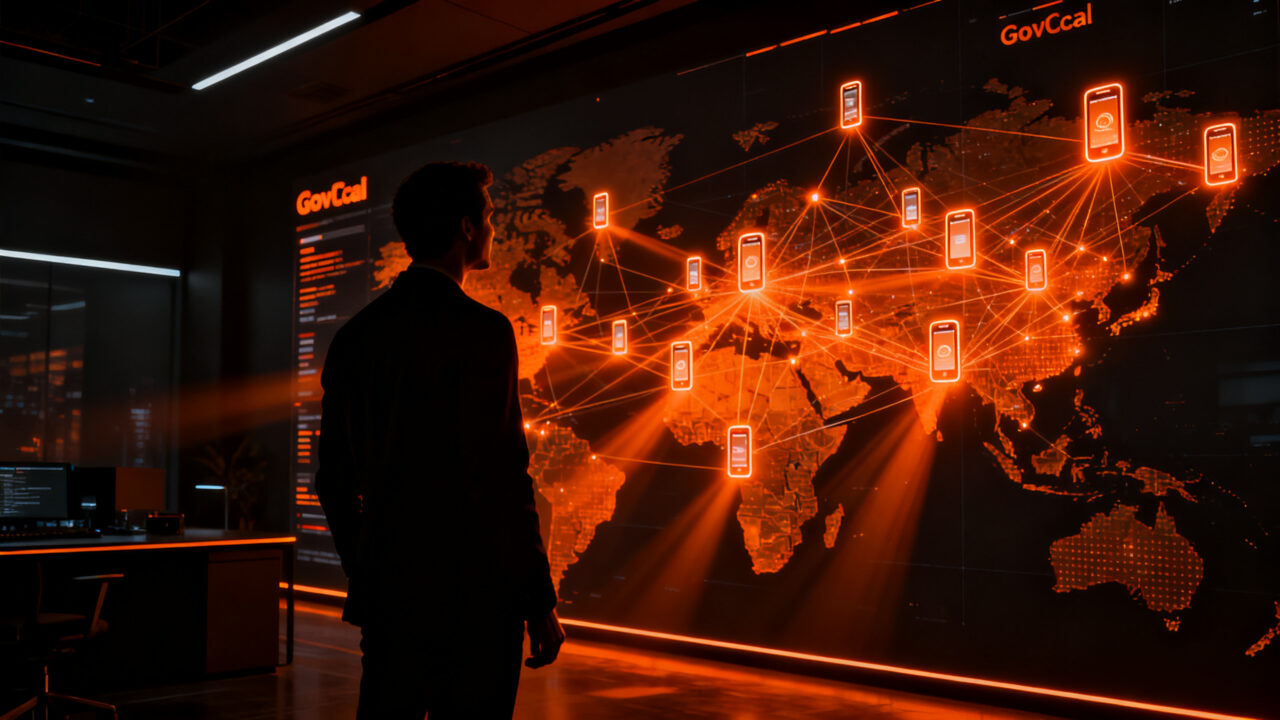Emprendedor analizando redes distribuidas y alertas sísmicas en un entorno tecnológico, representando el futuro de GovTech y IoT en 2026.