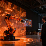 Representación de la participación de startups españolas en la feria de robótica industrial Hannover Messe 2027 coordinada por ICEX.