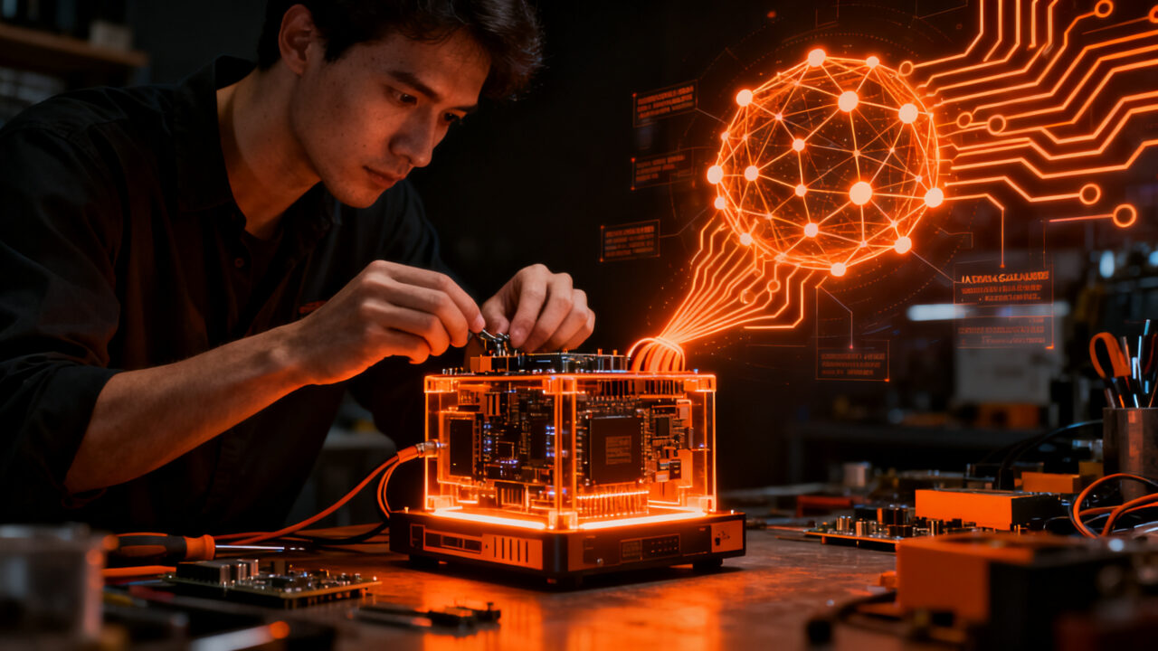 Hackathon de hardware con IA, representando la integración de sistemas y la innovación tecnológica para founders en 2026.