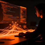 Desarrollador revisando código mediante inteligencia artificial para aumentar la productividad en equipos de ingeniería.
