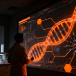 Investigador analizando datos médicos con IA, representando la ética y el sesgo en ensayos clínicos de HealthTech.