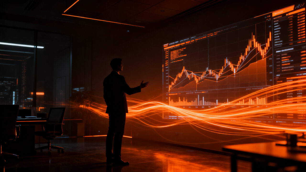 Ejecutivo financiero utilizando herramientas de IA para optimizar procesos y escalar el crecimiento de su startup.
