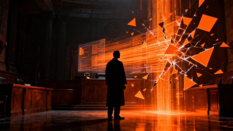 Representación visual de los riesgos y la gobernanza de la IA generativa en el sector judicial y legal (GovTech).