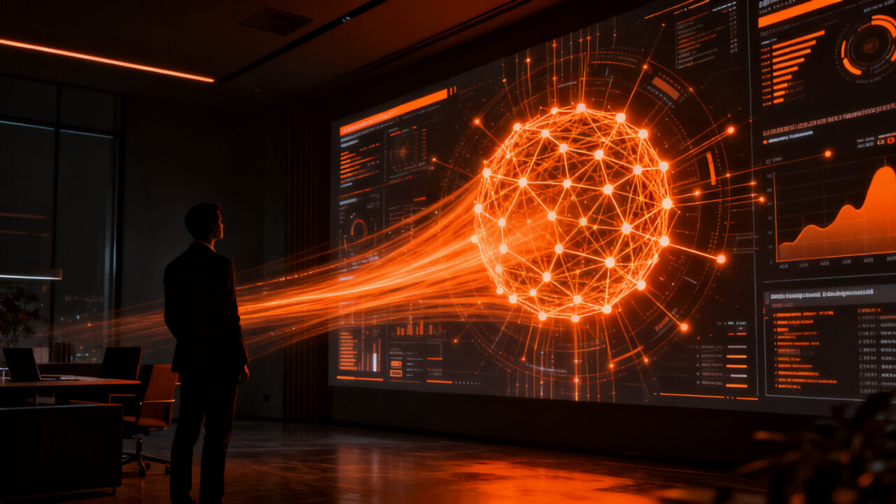 Ejecutivo peruano analizando datos de inteligencia artificial para optimizar la productividad y transformación digital en empresas.