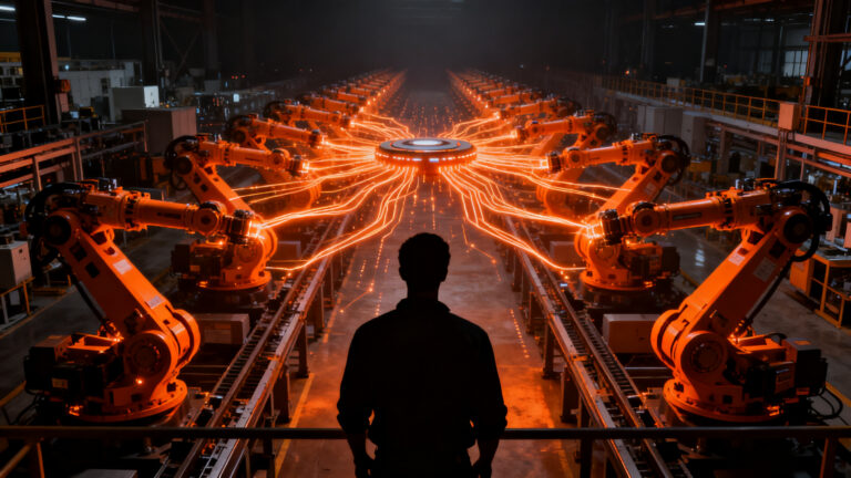 Impacto de la automatización industrial en empresas de manufactura en Ciudad Juárez, México, representando la transición hacia la industria 4.0.