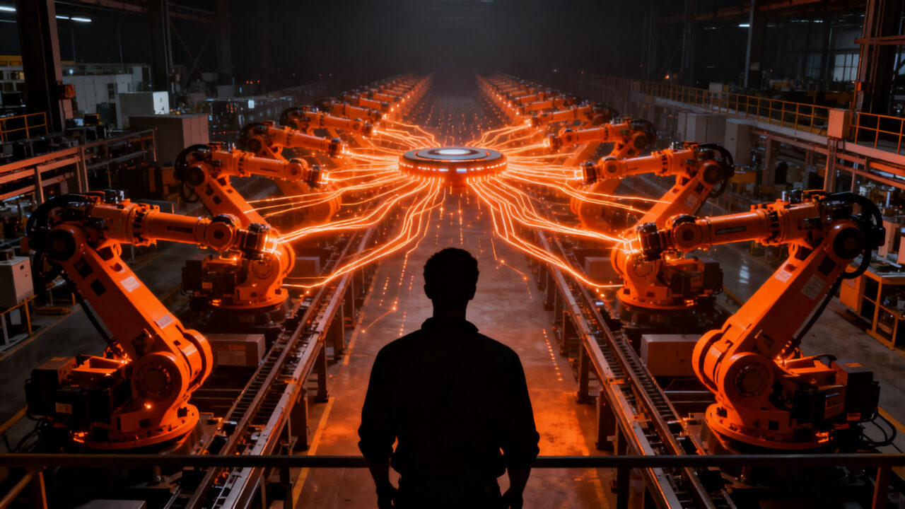 Impacto de la automatización industrial en empresas de manufactura en Ciudad Juárez, México, representando la transición hacia la industria 4.0.