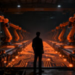 Un ingeniero analizando una planta industrial automatizada con IA, representando la transformación digital de la industria metalúrgica en 2026.