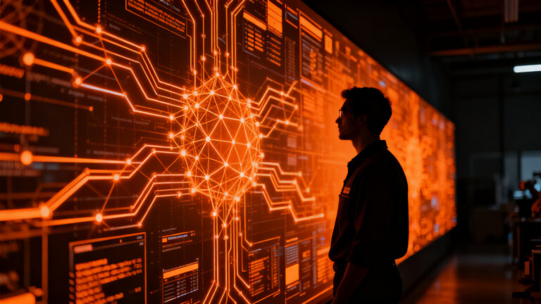 Ingeniero de automatización trabajando con IA en un entorno tecnológico moderno, simbolizando la alta demanda de talento tech.