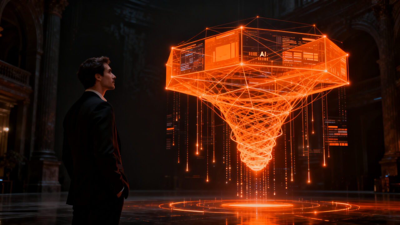 Empresario analizando métricas de IA, representando la búsqueda de valor real y transformación digital en los negocios.