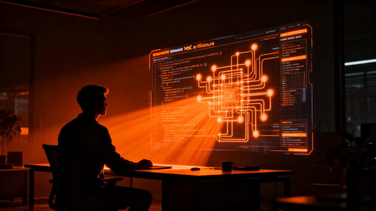 Desarrollador trabajando con el modelo de IA Kimi K2.7-Code para optimizar eficiencia y desarrollo de software startup.