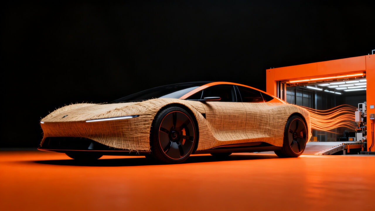Coche eléctrico LIUX con carrocería de fibra de lino, innovación en biocomposites y movilidad sostenible española.