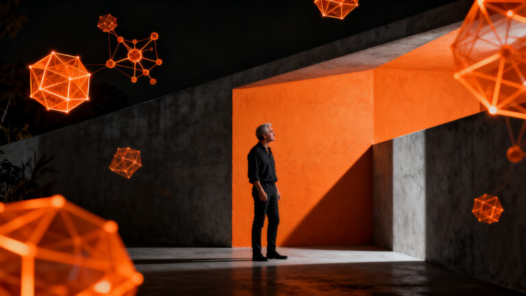 Arquitecto y fundador analizando el diseño de espacios con enfoque en neuroarquitectura y sostenibilidad inspirada en Luis Barragán.
