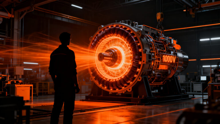 Producción industrial de motores de flujo axial YASA para vehículos eléctricos de alto rendimiento, representando el futuro de la deep-tech.