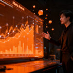 Usuario interactuando con una interfaz holográfica de mercados de predicción, representando la tendencia de Meta Arena y la economía de puntos.