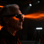 Veterano interactuando con gafas de IA multimodal para accesibilidad, representando el futuro de los wearables y la tecnología asistiva.