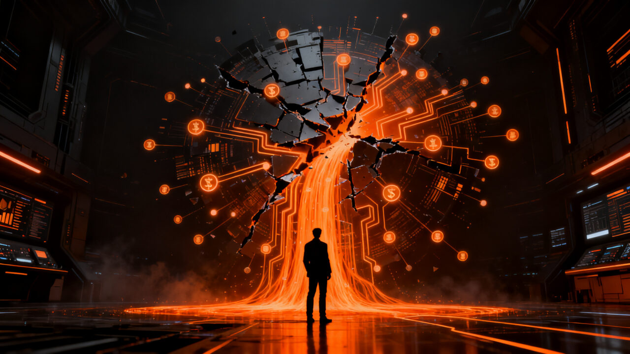 Líder empresarial frente a una red de IA descentralizada, representando la soberanía de datos y el capital de tokens en el ecosistema startup.