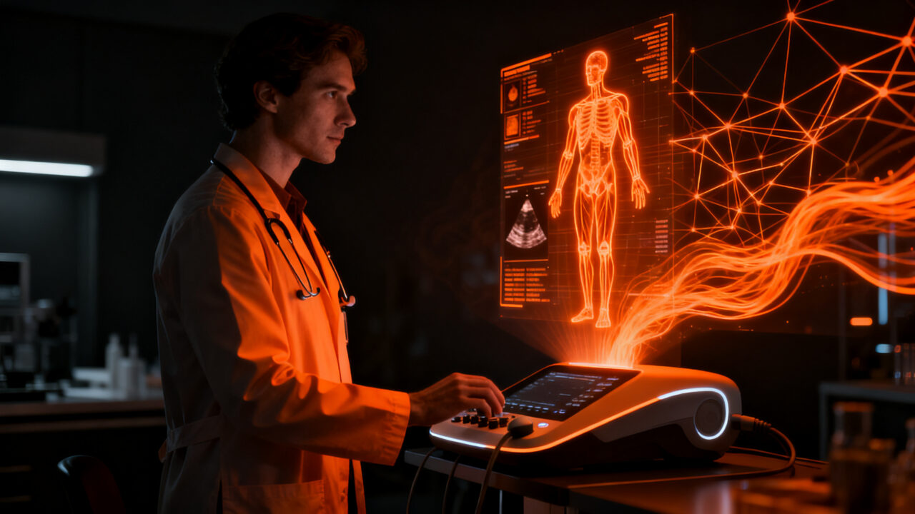 Escáner médico de ultrasonido de última generación desarrollado por Midjourney y Butterfly Network, transformando la salud preventiva en 2026.