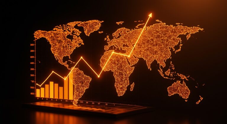 Gráfico financiero ascendente y redes neuronales representando el crecimiento bursátil de una startup de IA tras su IPO.