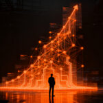 Fundador analizando métricas de crecimiento de IA ante una infraestructura digital, representando la valuación de Mistral AI y el futuro del funding tecnológico en Europa.