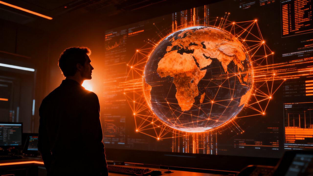 Fundador de startup analizando datos de riesgo climático EarthScan de Mitiga tras ganar South Summit 2026.