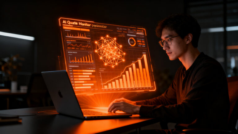 Desarrollador macOS monitoreando cuota de Claude Code con SwiftBar para optimizar productividad en IA.
