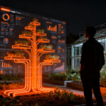 Fundador de startup agtech analizando datos de cultivos en una interfaz digital, representando financiación ENISA y crecimiento en el sector agroalimentario.