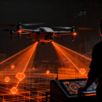 Drones militares navegando un entorno urbano digitalizado por datos de ubicación de Niantic Spatial y Pokémon Go.
