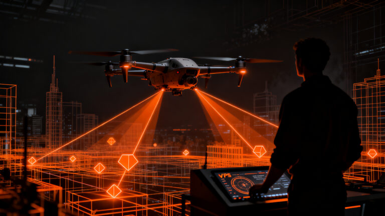 Drones militares navegando un entorno urbano digitalizado por datos de ubicación de Niantic Spatial y Pokémon Go.