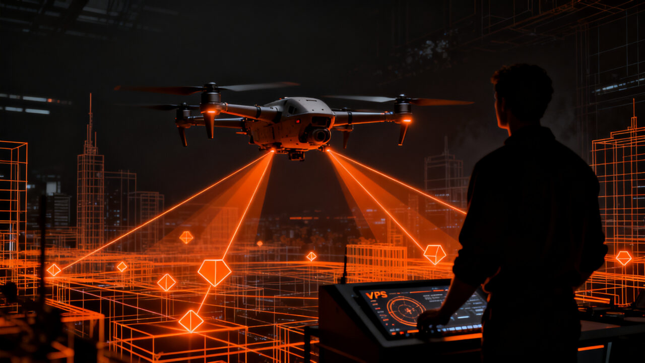 Drones militares navegando un entorno urbano digitalizado por datos de ubicación de Niantic Spatial y Pokémon Go.