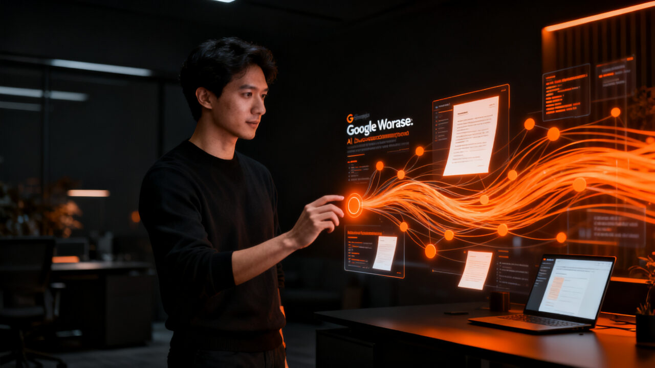 Profesional utilizando IA para sincronización automática de documentación en un entorno de startup moderna.