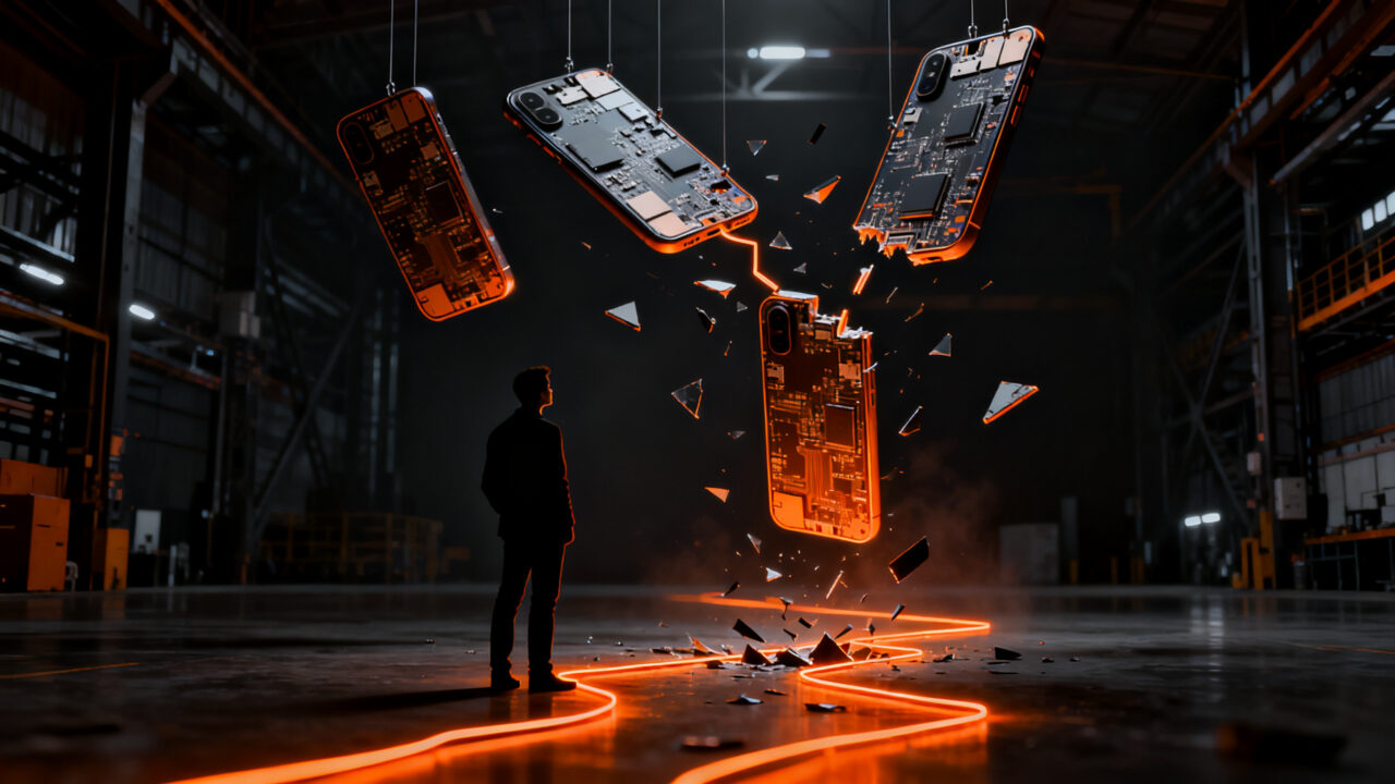 Crisis de memoria RAM en el sector tecnológico: concepto visual sobre la cancelación del CMF Phone 3 Pro de Nothing y lecciones de estrategia para startups.