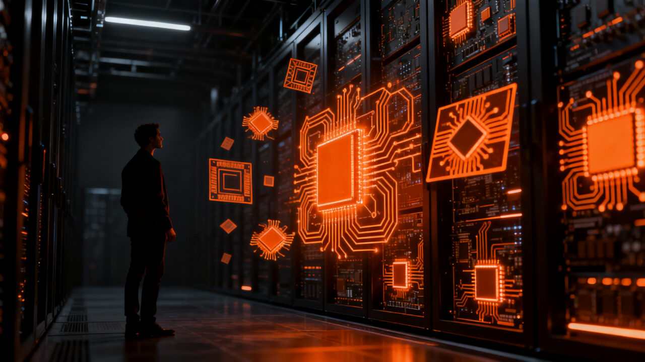 Ingeniero frente a servidores de IA representando la independencia tecnológica de OpenAI y Broadcom en semiconductores.
