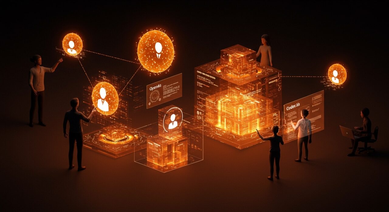 Visualización de OpenAI Codex y agentes de IA para no programadores, representando la democratización de la automatización tecnológica.