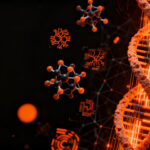 Interfaz de IA GPT-Rosalind analizando estructuras moleculares y datos genómicos para drug discovery en biotecnología.
