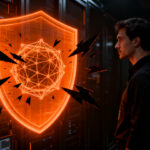 Concepto de ciberseguridad en IA con OpenAI Lockdown Mode protegiendo datos empresariales frente a amenazas.