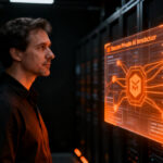 Founder supervisando servidores de IA privada on-premise, representando la seguridad de datos en el despliegue local de OpenAI.
