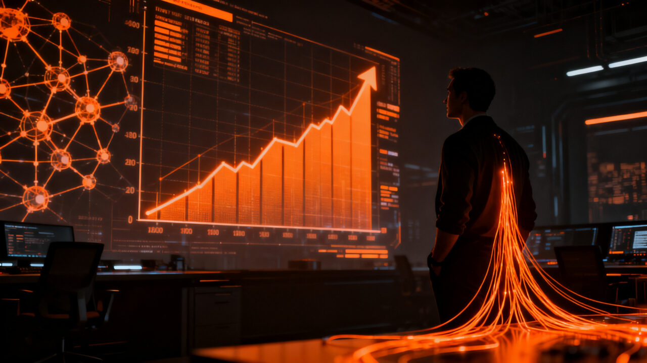 Emprendedor analizando datos de inversión y crecimiento para startups, representando el éxito de Optiak en una ronda pre-seed.
