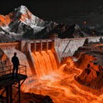 Construcción de la masiva central hidroeléctrica Motuo en el Himalaya, representando la escala de la infraestructura energética y el futuro de las energías renovables.